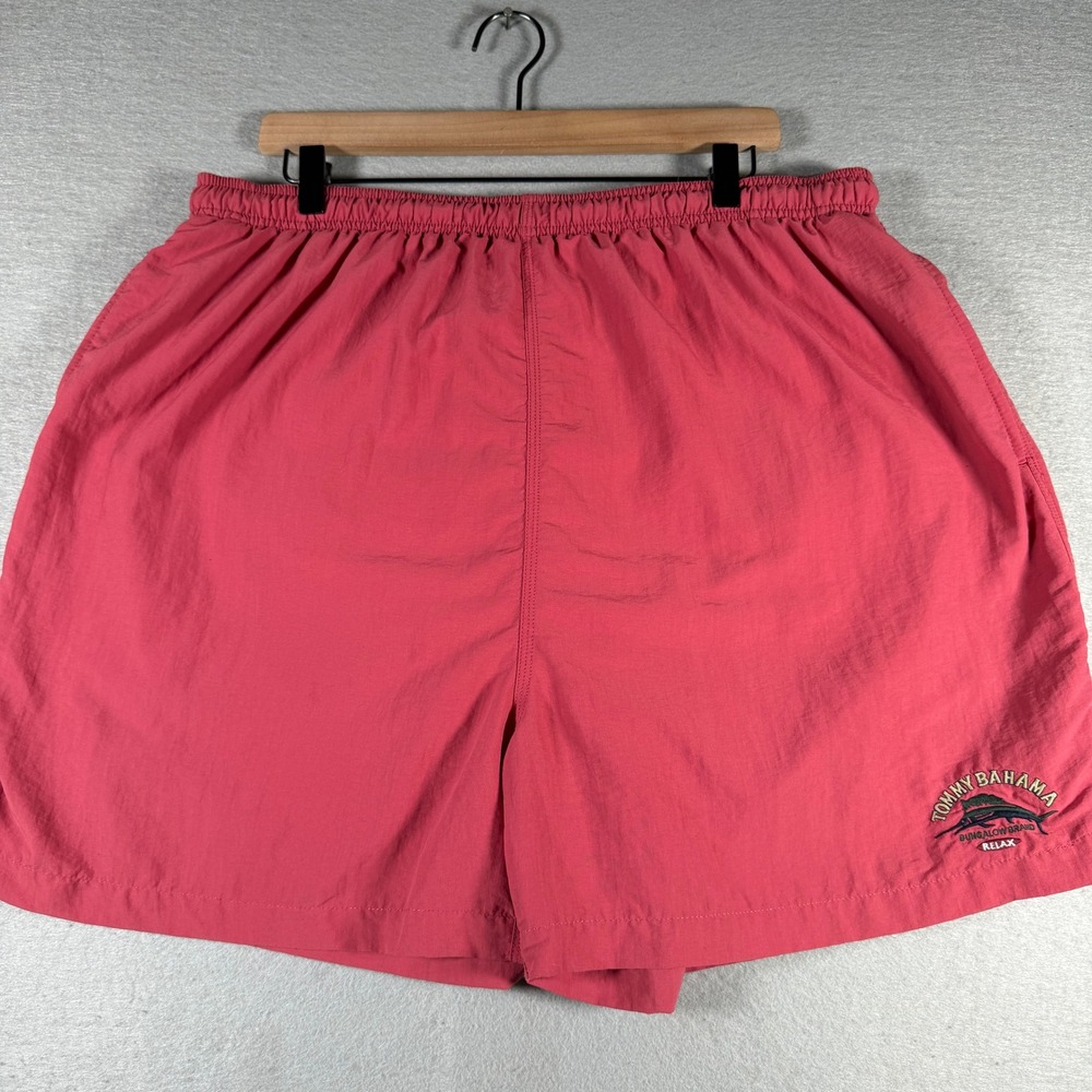 Tommy Bahama Relax Bungalow Brand Coral Red Nylon Swim Trunks Men XXL 9in Inseam